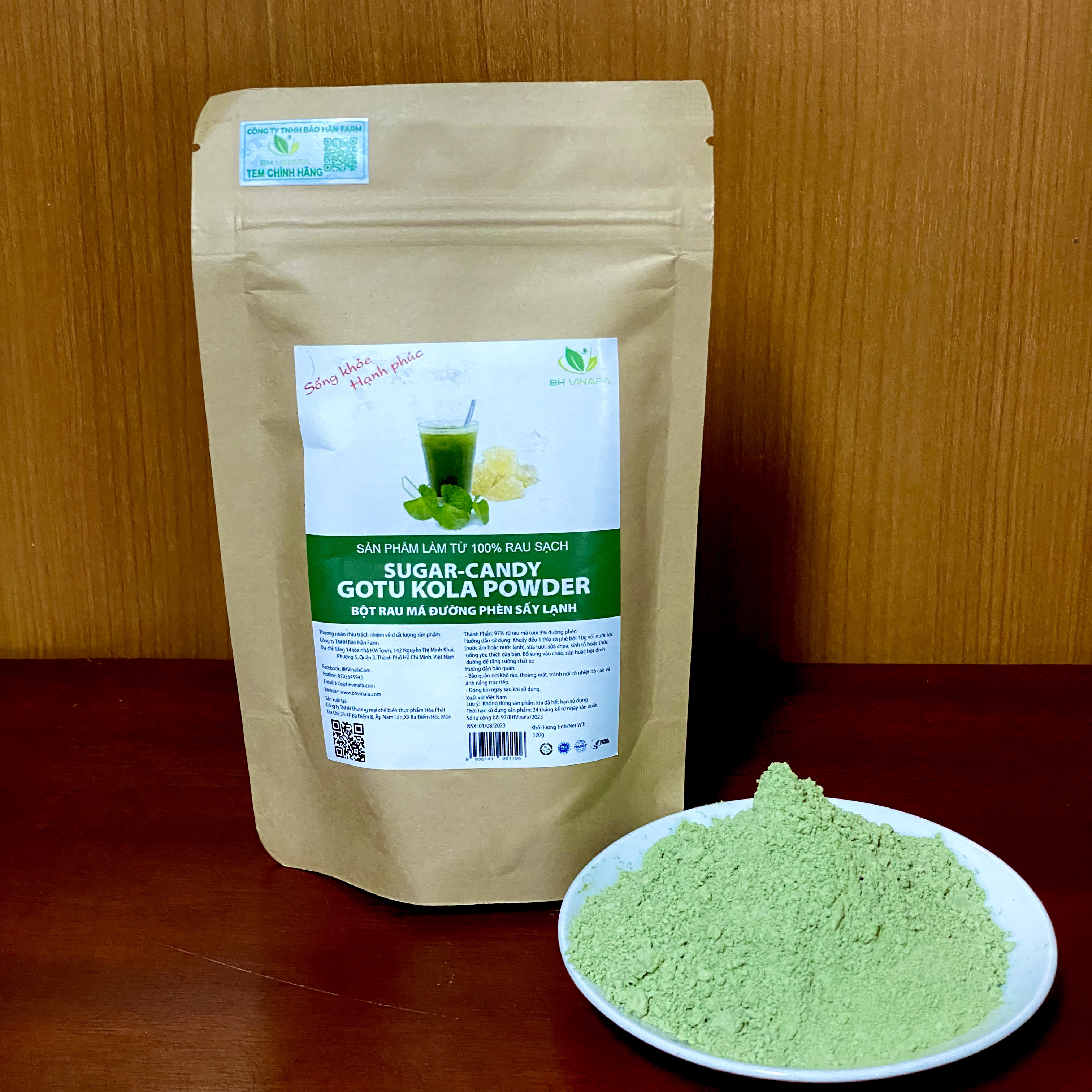 Bột Rau Má Đường Phèn Sấy Lạnh Sugar Candy Gotu Kola Powder - 1 túi 100g